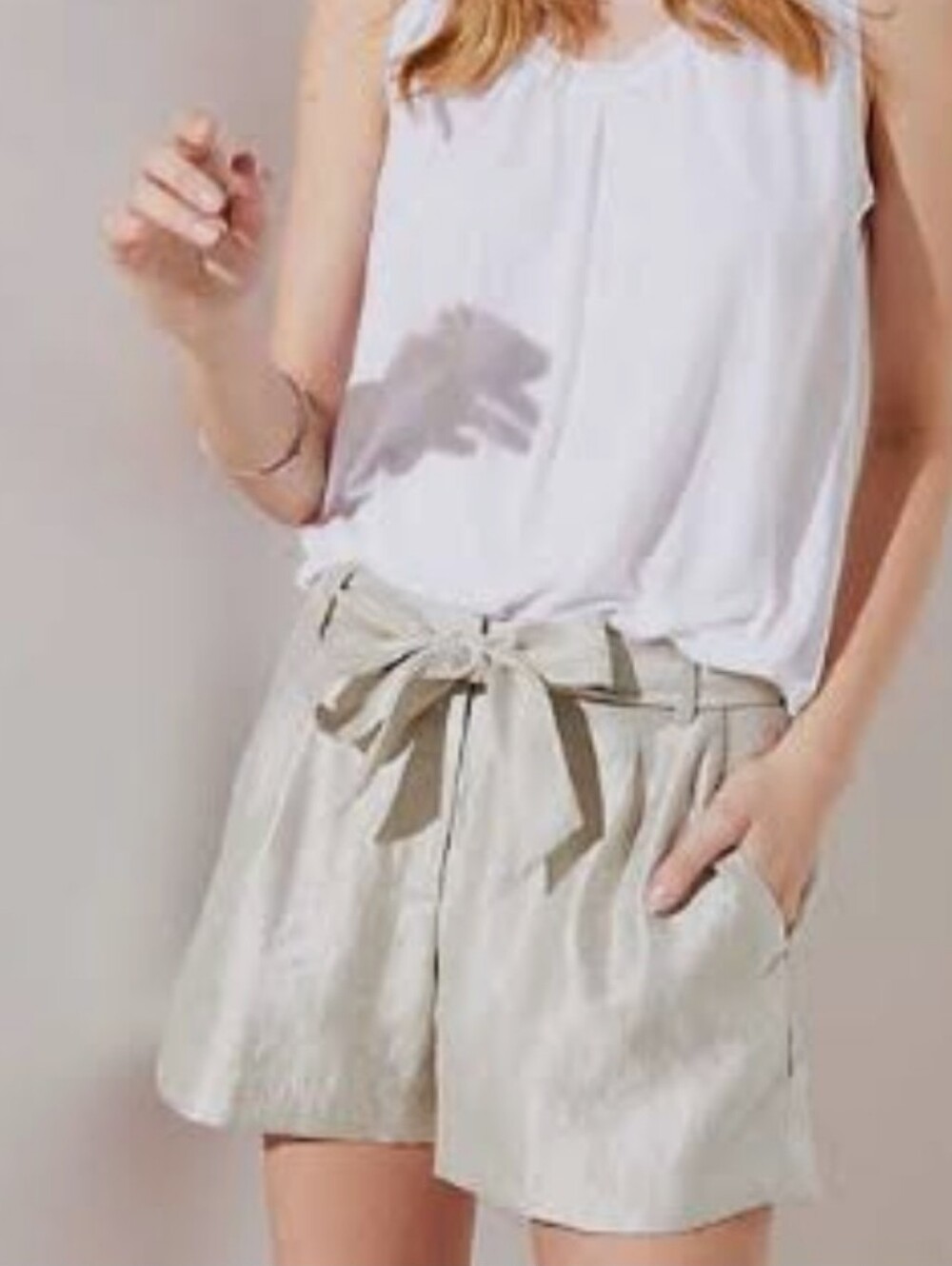 NWT Loft Ann Taylor Shimmer Fluid Belted Tie Waist Shorts Gold High Waist 4